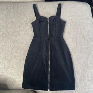 NWT H&M Zip Up Black Crushed Velvet Mini Tank Dress LBD 0 XS Extra Small Bodycon